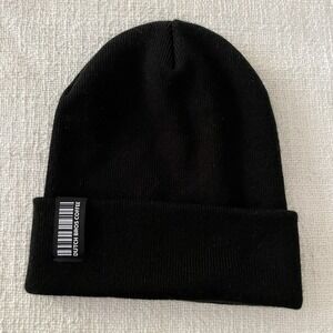 Dutch Bros‎ Beanie Hat One Size Black Barcode Stretch Knit Ski Cap EUC Employee